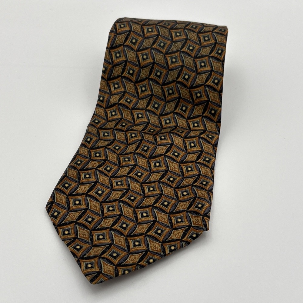 Robert Talbott Best Of Class Nordstrom Brown Gold Geometric Silk USA Necktie